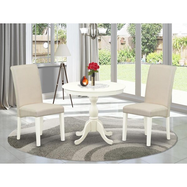 East West Furniture 3 Piece Antique Dining Room Set - Linen White AMBA3-LWH-01 - main